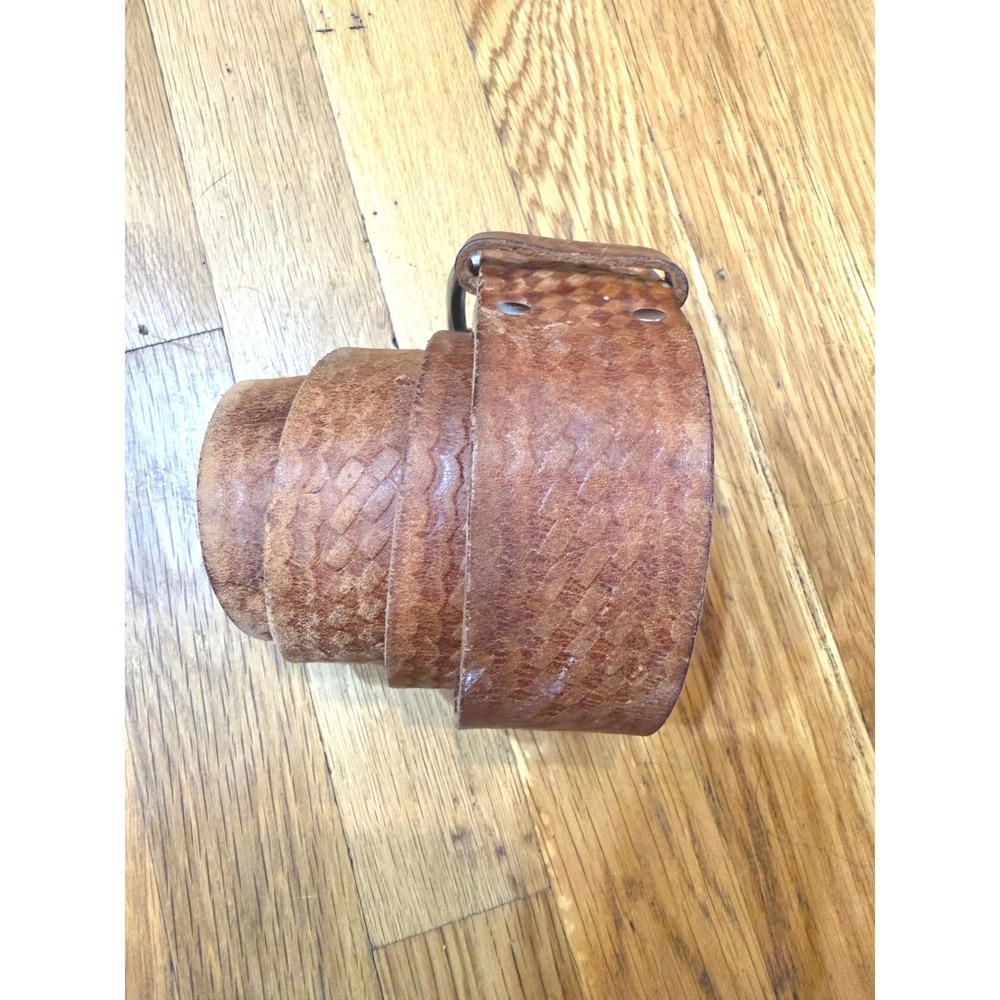 Nicholas Mens Brown Basketweave Top Grain‎ Cowhide Leather Belt Made in USA 32